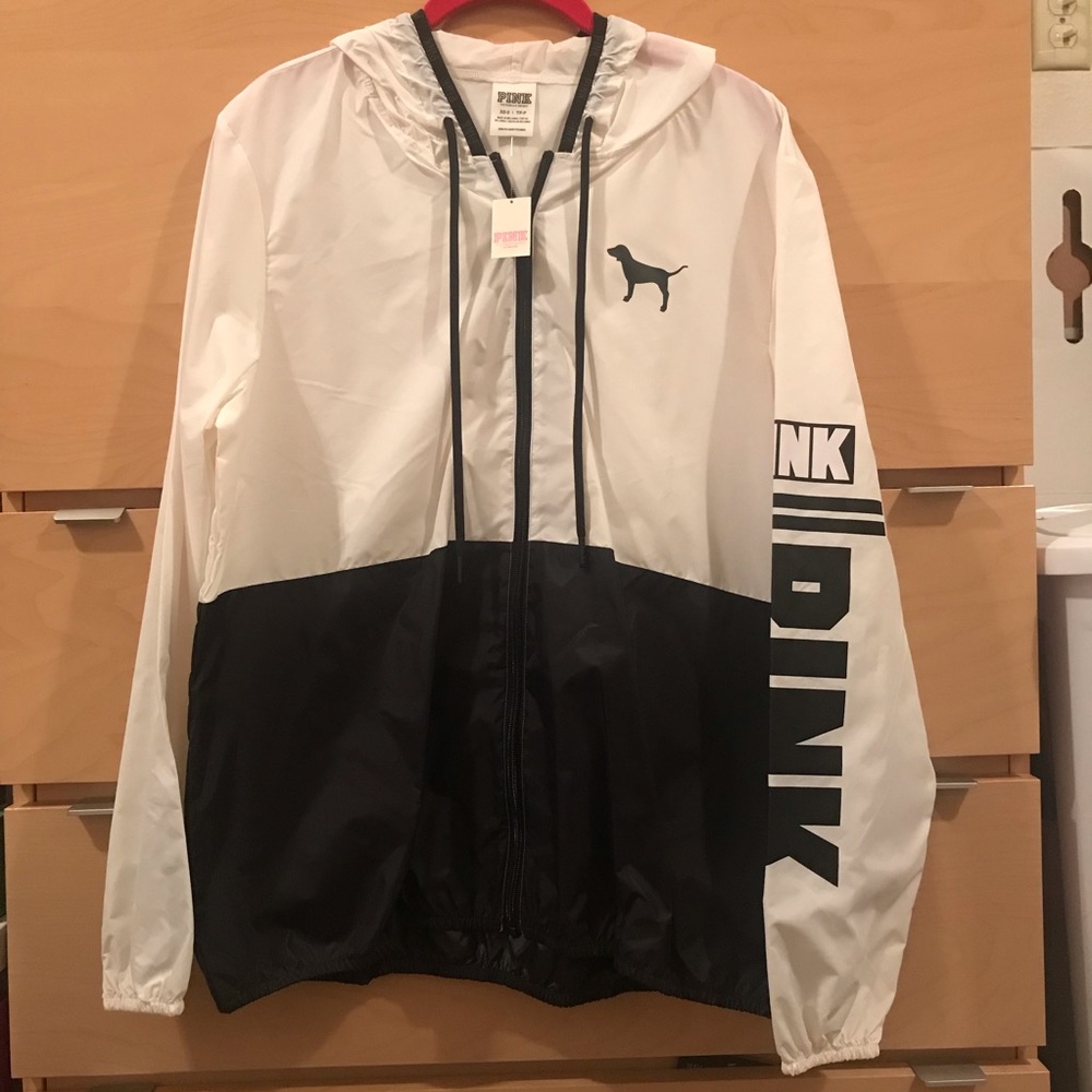 NWT- Pink b&w windbreaker